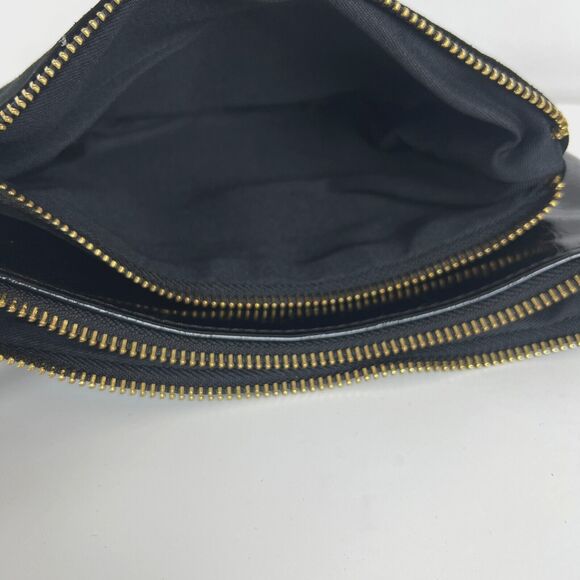 Remi Reid Black Leather Clutch Two Pouch Contrasting Leather Bag MISSING STRAP - Picture 9 of 11